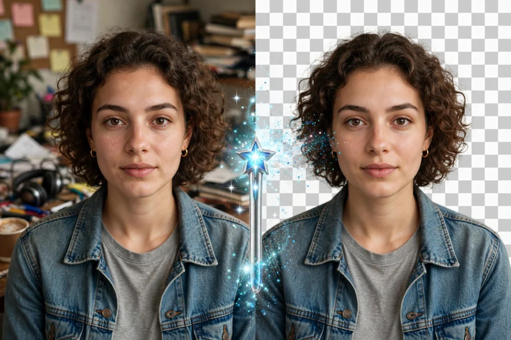 AI background removal before and after