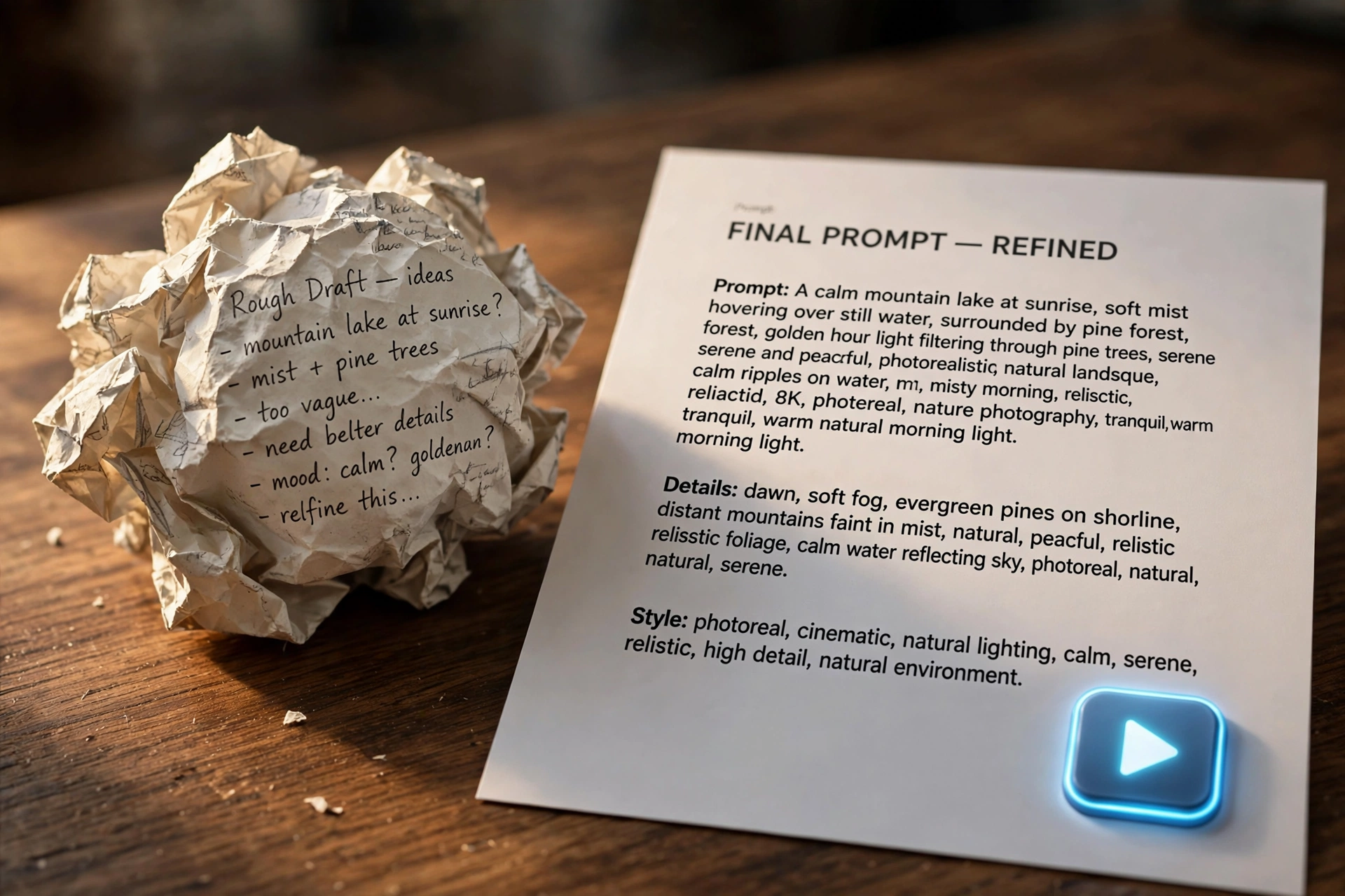Refining a rough draft into a polished AI video prompt