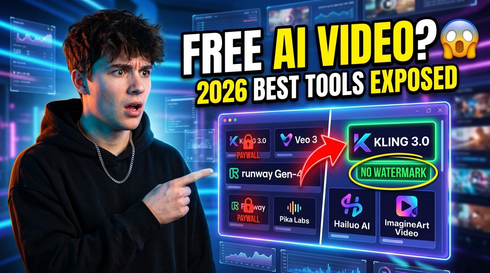 Best free AI video generators 2026 comparison chart showing Kling, Hailuo, and Veo 3
