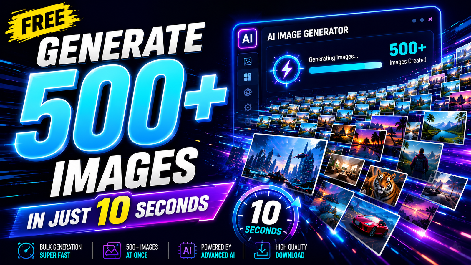 Free Bulk AI Image Generator: Create 500+ Professional Images in 10 Seconds