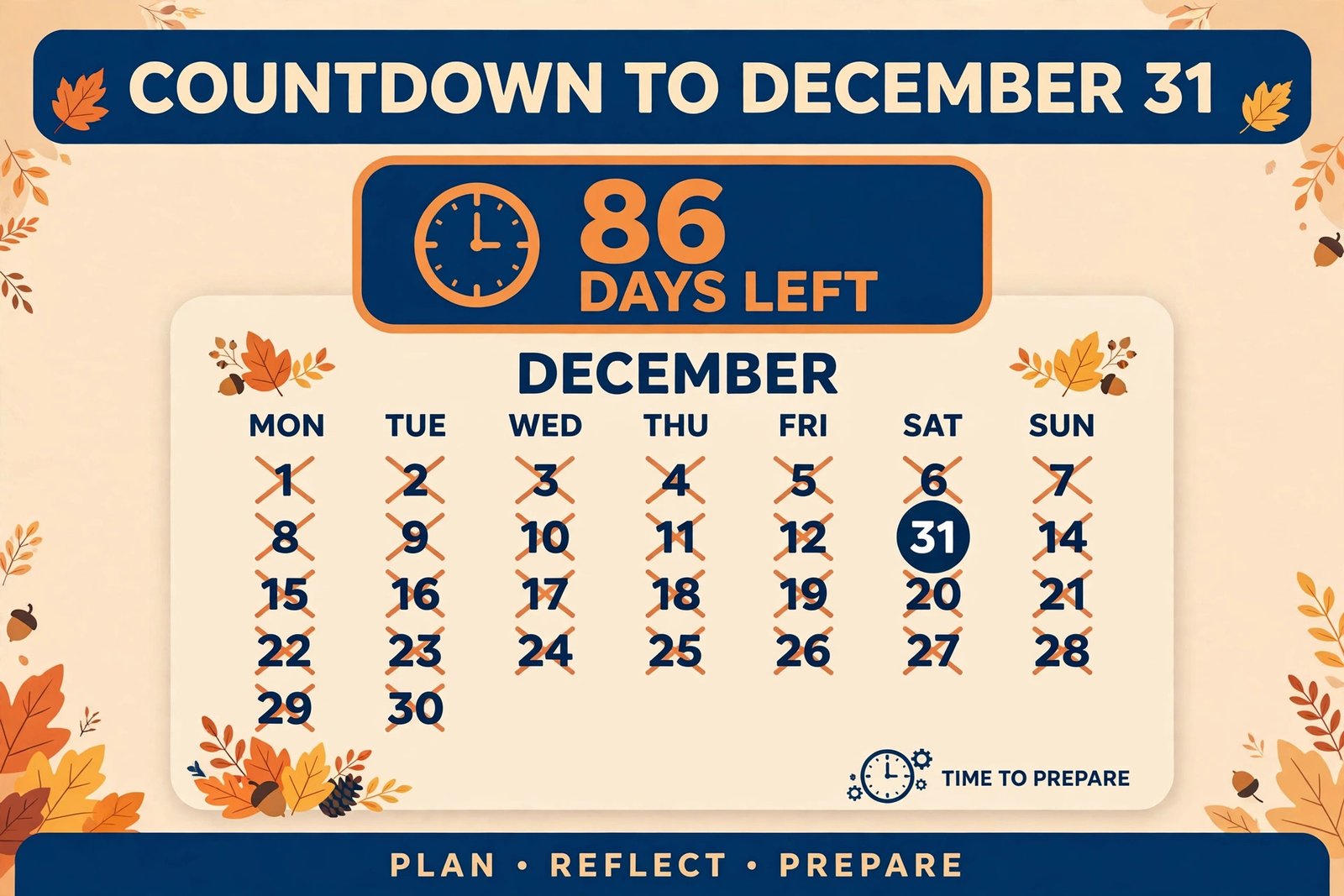 Countdown illustration showing 86 days left until December 31