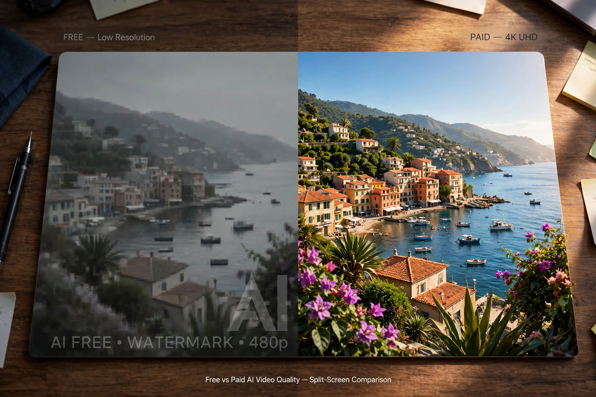 Hailuo AI free tier watermarked 720p versus paid 2K output comparison