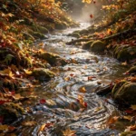 Autumn Stream Flowing Through a Golden Forest — AI generated preview