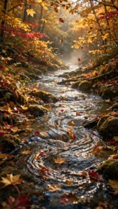 Autumn Stream Flowing Through a Golden Forest — AI generated preview