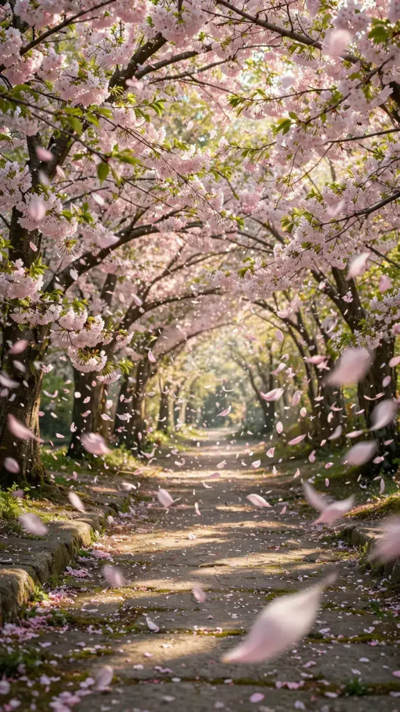 Cherry Blossom Petals Falling in the Wind — AI generated preview