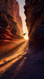 Golden Hour Light Flooding a Desert Canyon — AI generated preview