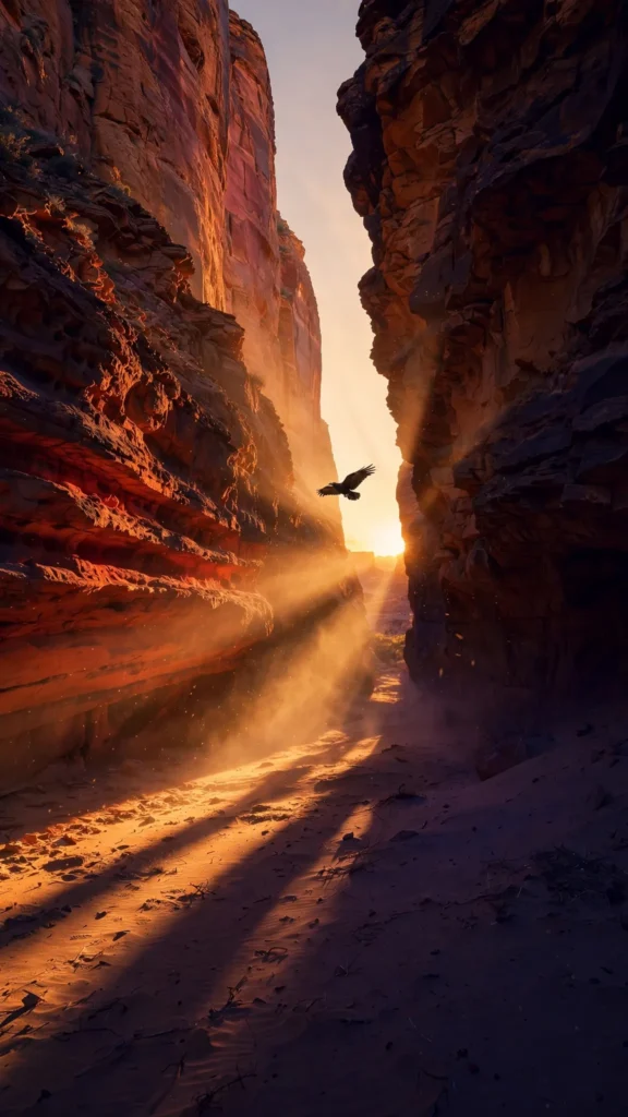 Golden Hour Light Flooding a Desert Canyon — AI generated preview