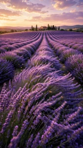 Lavender Field in Full Bloom — Drone Glide at Sunset — AI generated preview