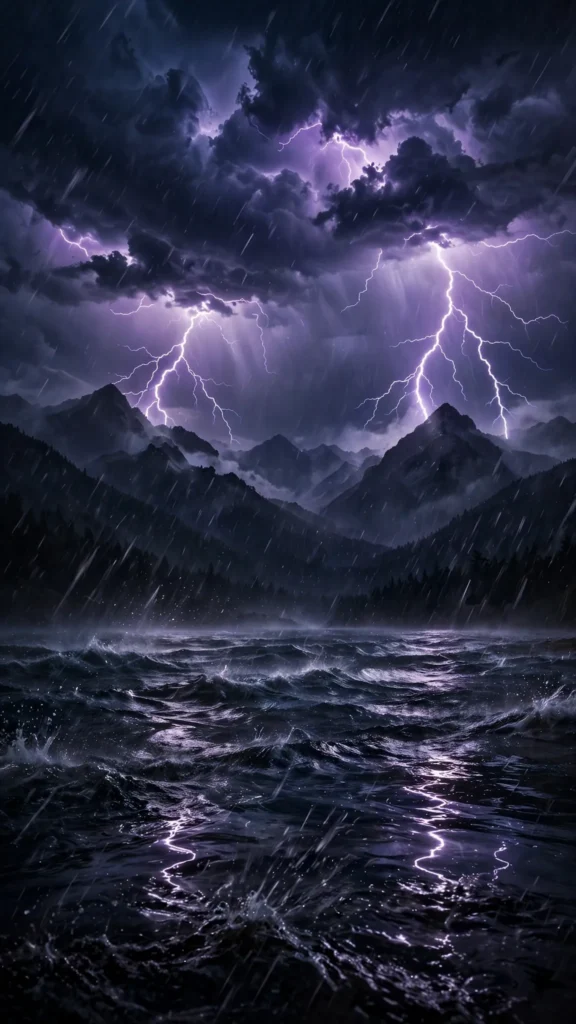 Lightning Storm Over a Mountain Lake at Night — AI generated preview