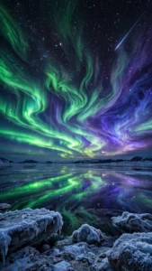 Northern Lights Dancing Over a Frozen Arctic Lake — AI generated preview