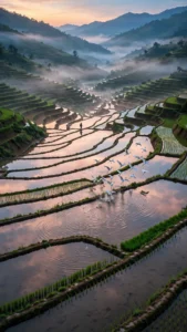 Rice Terraces Mirroring the Dawn Sky — AI generated preview