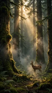 Sunbeams Piercing an Ancient Pine Forest — AI generated preview