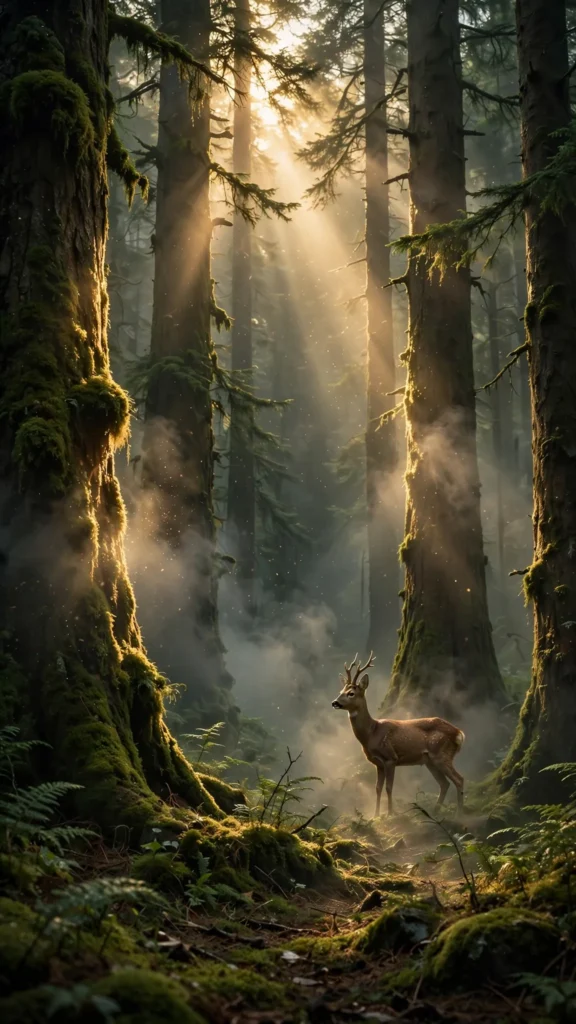 Sunbeams Piercing an Ancient Pine Forest — AI generated preview
