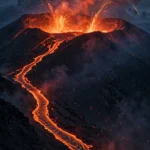 Volcano Erupting at Night — Glowing Lava Against the Stars — AI generated preview