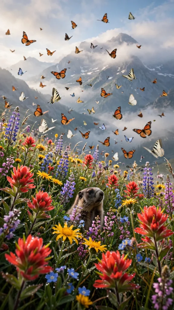 Wildflower Meadow with Butterflies in Morning Light — AI generated preview