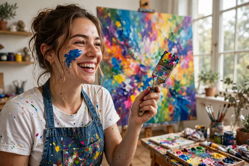 Artist Painter Portrait Prompt: Paint-Splattered Studio Session — AI generated preview