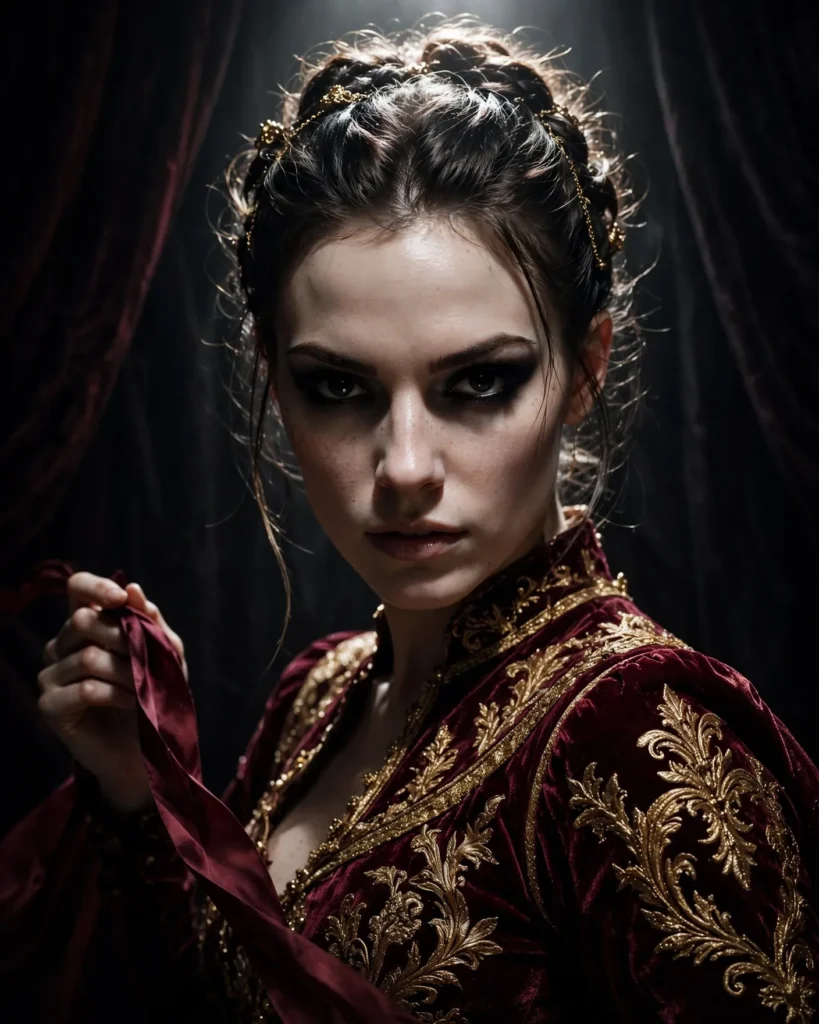Dark Circus Performer Portrait Prompt: Theatrical Spotlight — AI generated preview