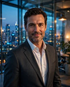 Corporate Executive Portrait Prompt: Glass Office Skyline — AI generated preview