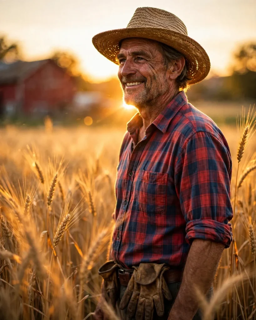 Wheat Field Farmer Portrait Prompt: Golden Sunset Harvest — AI generated preview