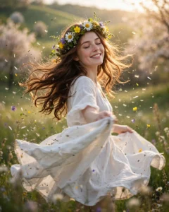 Spring Meadow Portrait Prompt: Woman with Wildflower Crown — AI generated preview