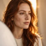 Golden Hour Studio Portrait Prompt: Warm Backlit Woman with Freckles — AI generated preview