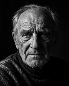 Moody Black-and-White Portrait Prompt: Elderly Man in Chiaroscuro Light — AI generated preview