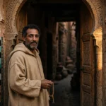 Moroccan Medina Portrait Prompt: Man in Djellaba Doorway — AI generated preview