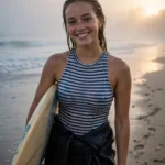 Surfer Portrait Prompt: Woman in Morning Ocean Mist — AI generated preview