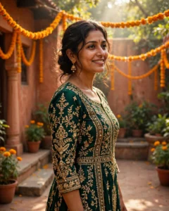 Traditional South Asian Portrait Prompt: Woman in Embroidered Attire — AI generated preview