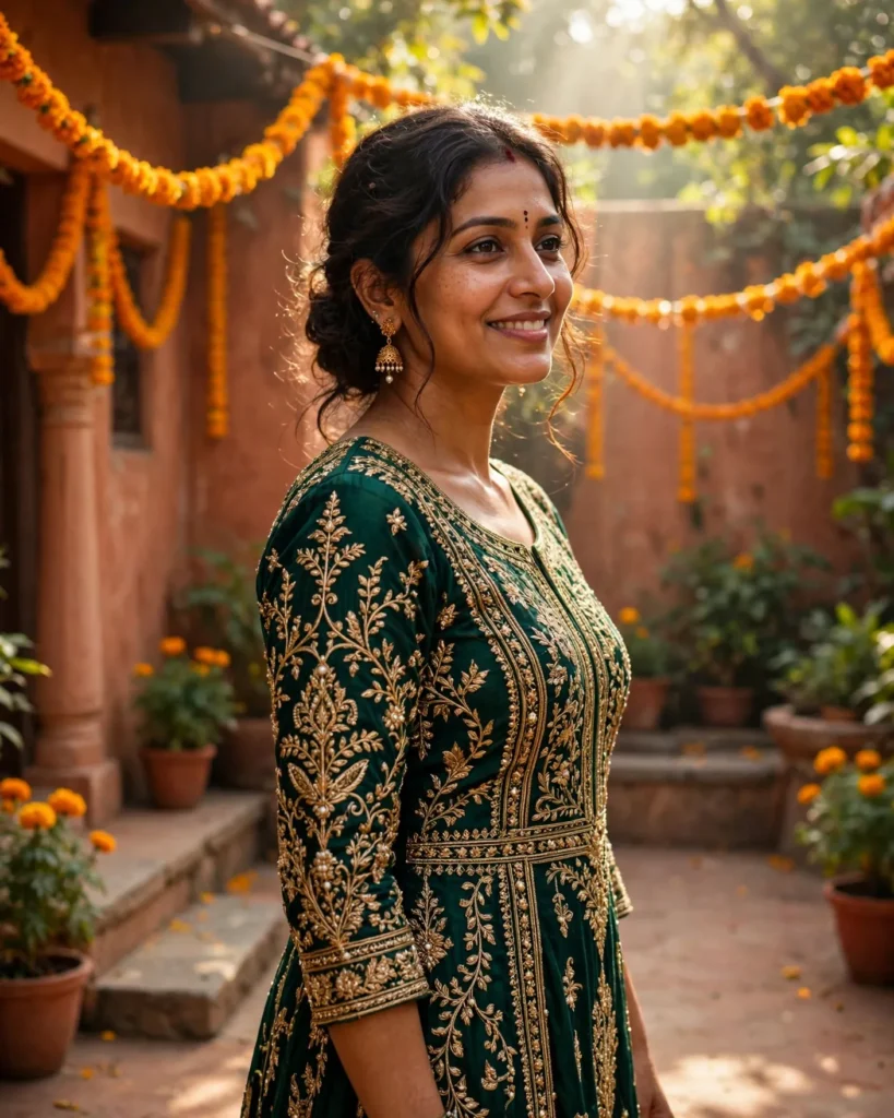 Traditional South Asian Portrait Prompt: Woman in Embroidered Attire — AI generated preview