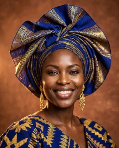 West African Portrait Prompt: Woman in Vibrant Gele Headwrap — AI generated preview