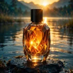 Perfume Bottle Mockup Prompt: Amber Glass at Golden Sunset — AI generated preview